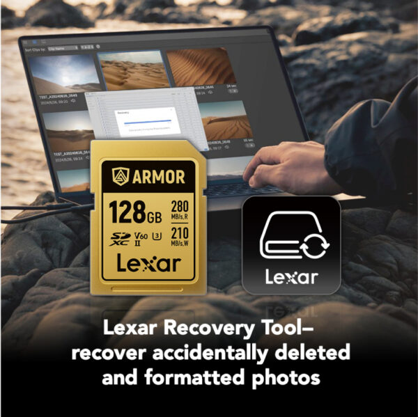 Card de memorie Lexar ARMOR Gold LSDAMGL128G-RNNNG, 128GB, SDXC, UHS-II U3, V60, Inox, IP68 "LSDAMGL128G-RNNNG"