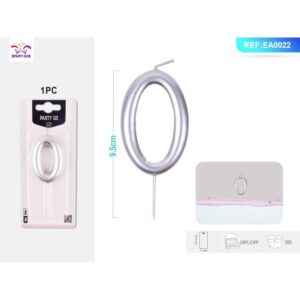 Lumânare aniversară pentru tort PartyGo cifra 0, 6 cm, argintiu, EA0022
