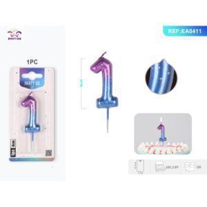 Lumânare aniversară pentru tort PartyGo cifra 1, 6 cm, mov și albastru, EA0411