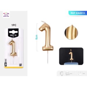 Lumânare aniversară pentru tort PartyGo cifra 1, auriu, 6 cm, EA0013