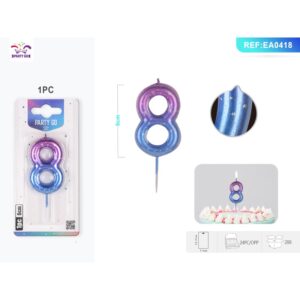 Lumânare aniversară pentru tort PartyGo cifră 8, 6 cm, mov/albastru, EA0418