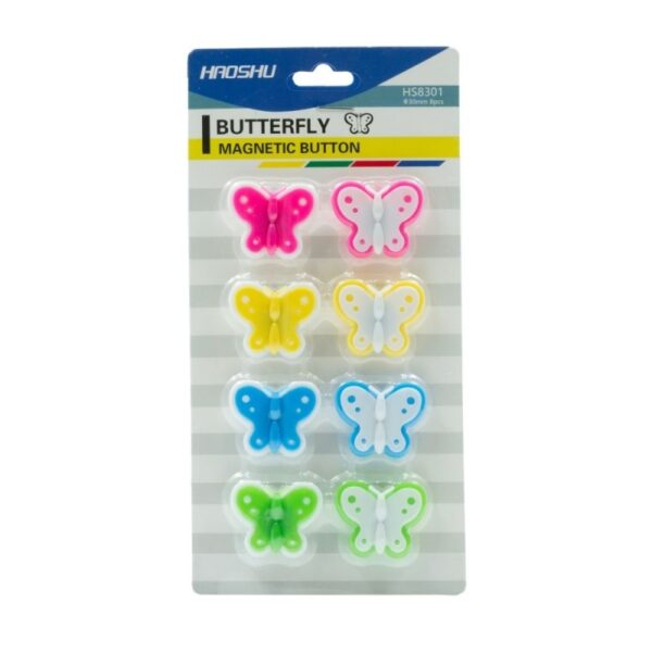 Magneți pentru tablă CNX HS8301, fluturi, 30 mm, diverse culori, set 8 buc Magneți pentru tablă CNX HS8301, fluturi, 30 mm, diverse culori, set 8 buc