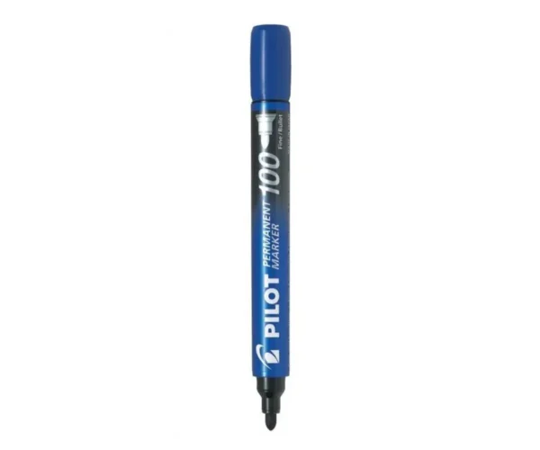 Marker permanent Pilot P100 cu vârf rotund, albastru Marker permanent Pilot P100 cu vârf rotund, albastru