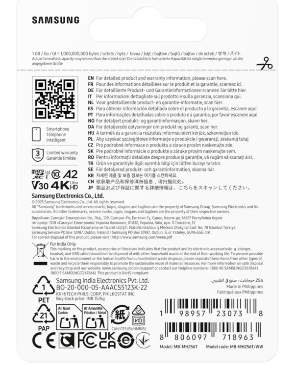SAMSUNG T9 microSD memory card 256GB up to 200MB/s read and 130MB/s write "MB-MH256T/WW" SAMSUNG T9 microSD memory card 256GB up to 200MB/s read and 130MB/s write "MB-MH256T/WW"