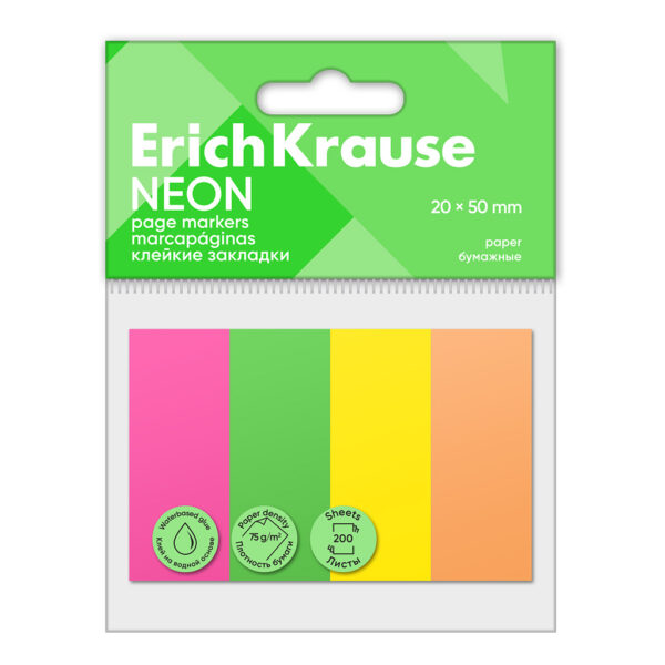 Notes adeziv ErichKrause Neon 20 x 50 mm, 200 coli, 4 culori