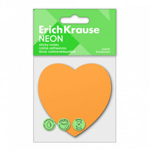 Notes adeziv ErichKrause Neon Heart, 50 de coli, portocaliu