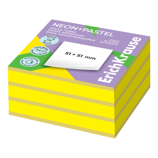 Notes adeziv ErichKrause Neon+Pastel 51x51 mm, 250 foi