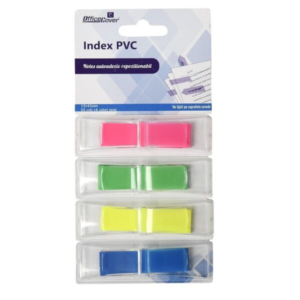 Notes adeziv index Office Cover SN5412 PopUp, 12 x 45 mm, 100 coli, 4 culori neon, PVC Notes adeziv index Office Cover SN5412 PopUp, 12 x 45 mm, 100 coli, 4 culori neon, PVC