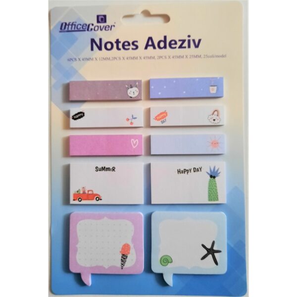 Notes adeziv index școlar Office Cover SN7136, 250 coli, 3 forme, set 10 modele Notes adeziv index școlar Office Cover SN7136, 250 coli, 3 forme, set 10 modele