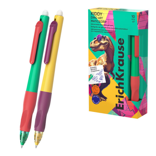 Pix cu ștergere ErichKrause Kiddy Matic&Grip Dino Art 0,5 mm albastru