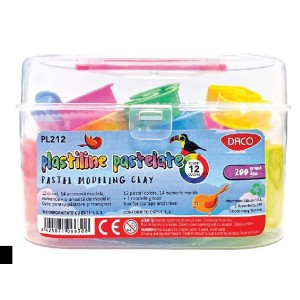 Plastilină 12 culori cu 15 accesorii 200 g pastel DACO PL212