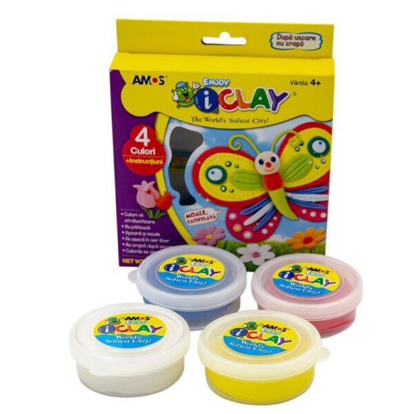 Plastilină Amos iClay IC18P4, set 4 culori, 4 x 18 g Plastilină Amos iClay IC18P4, set 4 culori, 4 x 18 g