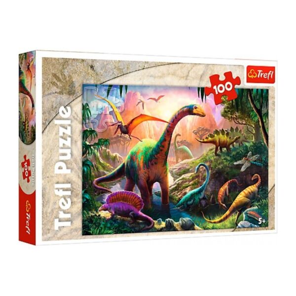 Puzzle carton 100 piese Trefl World of Dinosaurs 16277, 5+ ani