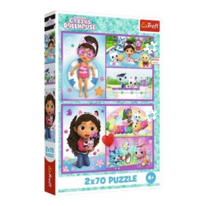 Puzzle carton 2 în 1, 2 x 70 piese Trefl Gabby's Dollhouse 34438