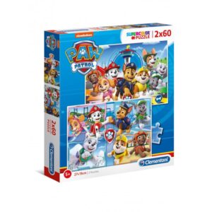 Puzzle carton 2 în 1 cu 2x60 piese Clementoni Supercolor Paw Patrol 21617