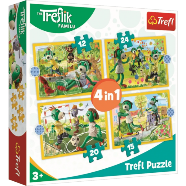 Puzzle carton 4 în 1 12-24 piese Trefl Treflikow-Rodzina 34358