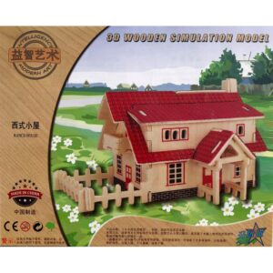 Puzzle din lemn 3D Colorarte Casa cu acoperiș roșu de la fermă HR423