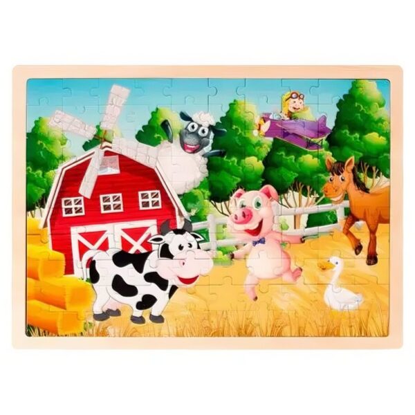Puzzle din lemn Animale de la fermă, 100 piese, CNX