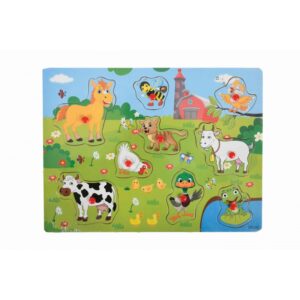 Puzzle din lemn educativ Animale de la fermă, 9 piese, Colorarte