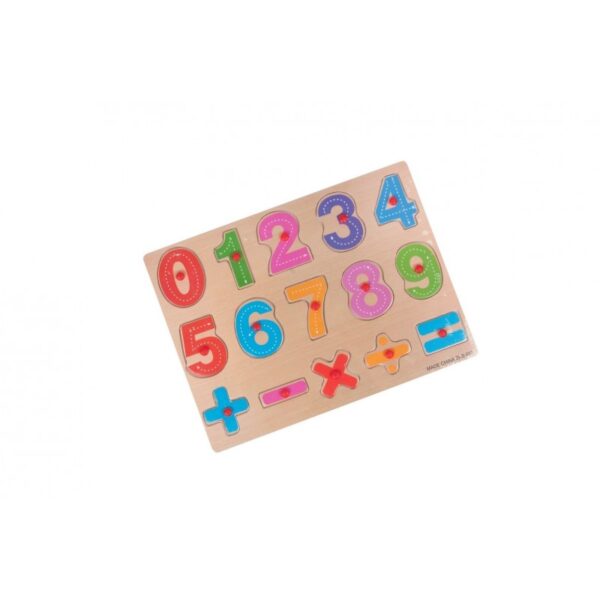 Puzzle din lemn educativ Colorarte cu cifre 0-9 și semne matematice, 15 piese