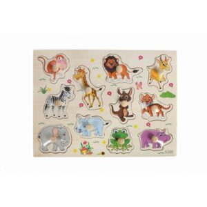 Puzzle din lemn educativ Învață animale sălbatice, 11 piese, Colorarte A-3009