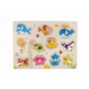 Puzzle lemn educativ Învață animale marine, 11 piese, Colorarte A-3012