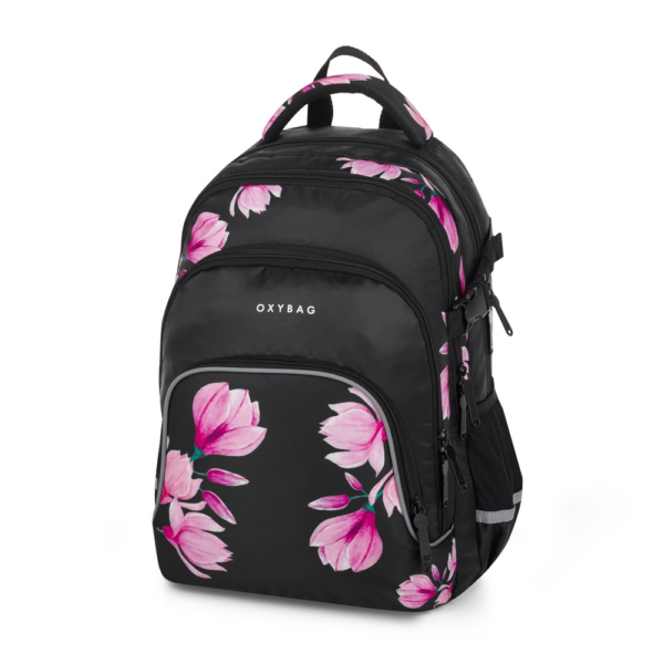 Rucsac Oxy Scooler Magnolie negru roz cu model floral Rucsac Oxy Scooler Magnolie negru roz cu model floral