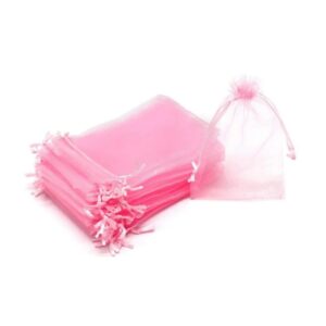 Săculeț organza 7x9 cm dreptunghiular roz, set 100 buc