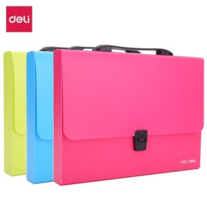 Servietă plastic Deli B500 02 cu mâner A4, 4 cm, culori neon