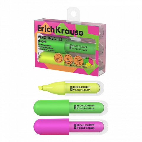 Set 3 evidențiatoare ErichKrause Visioline V-23 Neon Set 3 evidențiatoare ErichKrause Visioline V-23 Neon