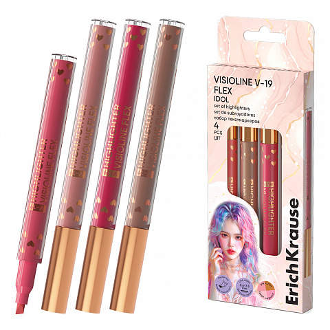 Set 4 evidențiatoare ErichKrause Visioline V-19 Flex Idol Set 4 evidențiatoare ErichKrause Visioline V-19 Flex Idol