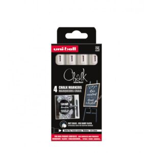 Set 4 markere cu cretă UNI Chalk PWE-5M, alb
