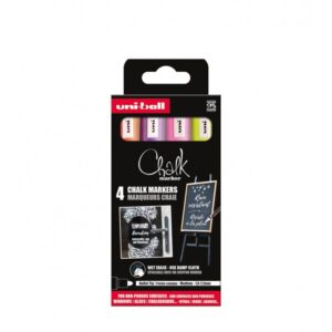 Set 4 markere cu cretă UNI Chalk PWE-5M ASSF16, 1.8-2.5 mm, galben, roz, violet, portocaliu
