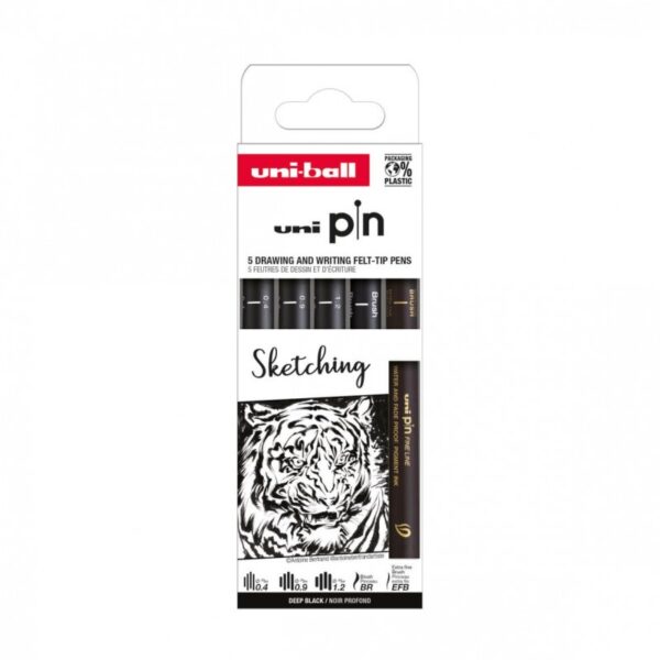 Set 5 liner-e UNI PIN-200 ASP017, pe bază de apă, negru Set 5 liner-e UNI PIN-200 ASP017, pe bază de apă, negru