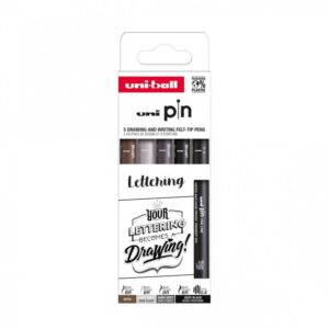 Set 5 linere UNI PIN-200 ASP012 pe bază de apă cu vârf 0,8 mm și pensulă