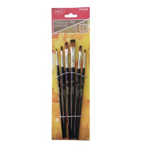 Set 6 pensule cu păr sintetic și vârf oblic DACO PN236