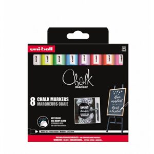 Set 8 markere cu cretă UNI Chalk PWE-5M, 1.8-2.5 mm, multicolor