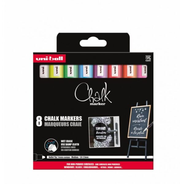 Set 8 markere cu cretă UNI Chalk PWE-5M, 1.8-2.5 mm, multicolor