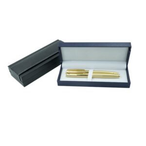 Set cadou stilou și pix OFFICE-COVER metalic auriu cu striații