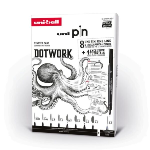 Set cadou UNI PIN-200 Dotwork cu 8 linere și creion mecanic 0.5