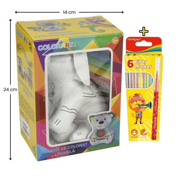 Set jucărie din vatelină elefant Colorarte cu carioci Keyroad Washable 6 culori