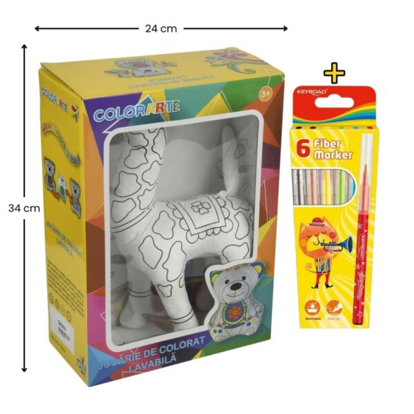 Set jucărie din vatelină pentru colorat lavabilă girafă Colorarte cu carioci Keyroad Washable 6 culori Set jucărie din vatelină pentru colorat lavabilă girafă Colorarte cu carioci Keyroad Washable 6 culori