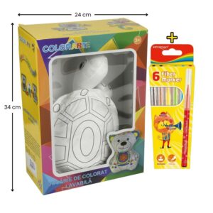 Set jucărie vatelină pentru colorat lavabilă cu carioci Keyroad Washable, broască țestoasă, Colorarte