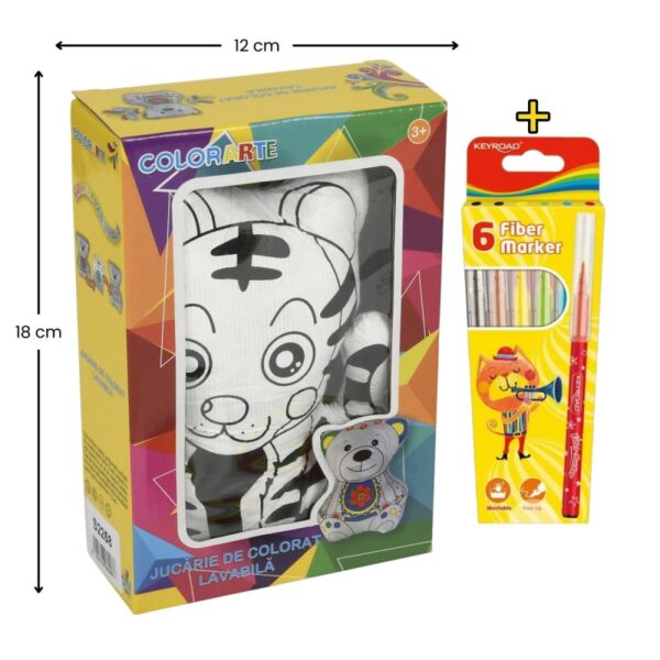 Set jucărie vatelină pentru colorat lavabilă cu carioci Keyroad Washable, tigru, Colorarte Set jucărie vatelină pentru colorat lavabilă cu carioci Keyroad Washable, tigru, Colorarte