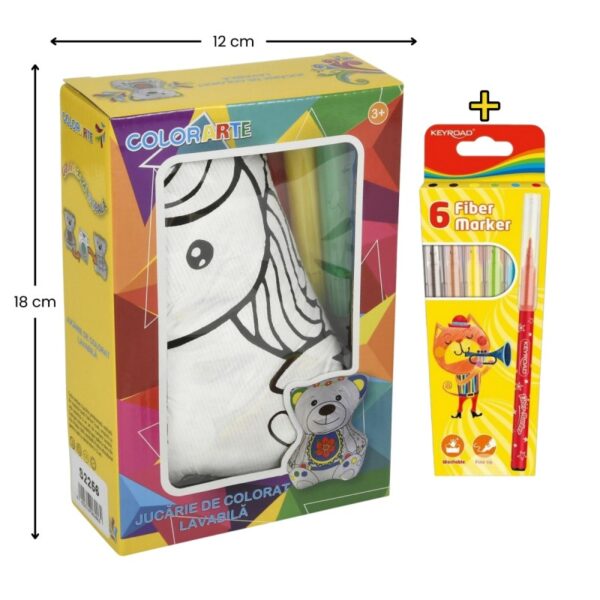 Set jucărie vatelină pentru colorat lavabilă unicorn Colorarte cu carioci Keyroad Washable 6 culori