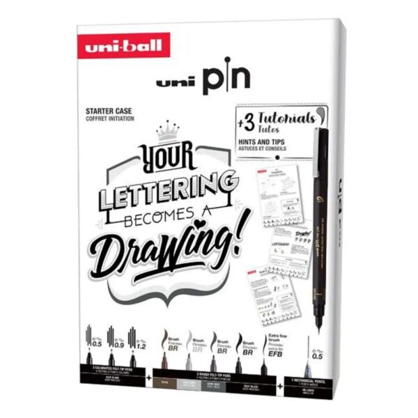 Set UNI PIN Lettering Starter Case cu 8 linere, 1 creion mecanic Shalaku S și 3 șabloane Set UNI PIN Lettering Starter Case cu 8 linere, 1 creion mecanic Shalaku S și 3 șabloane