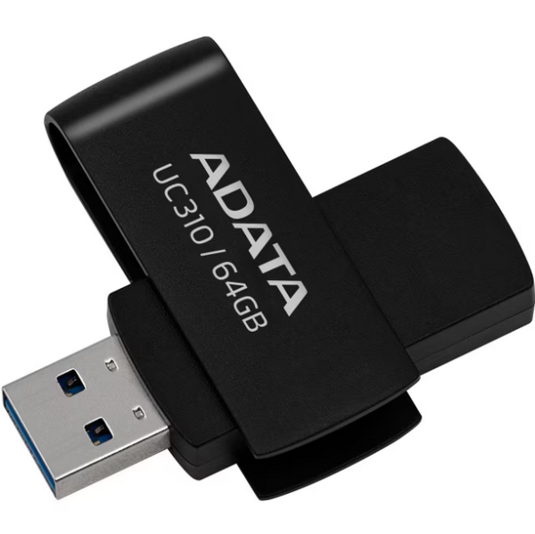 MEMORIE USB 3.2 ADATA 64 GB, protectie slide laterala, carcasa plastic, negru, "UC310-64G-RBK"